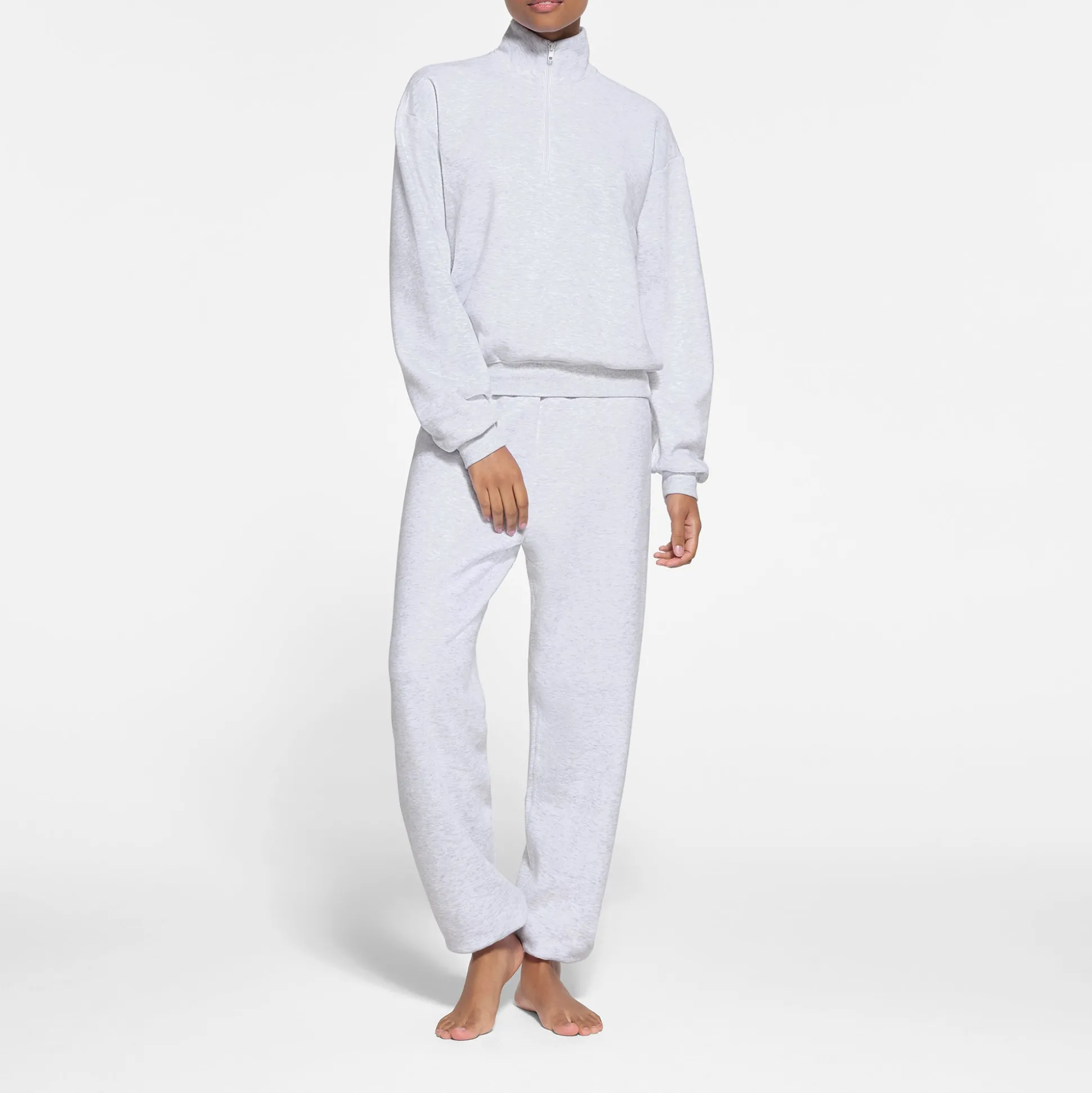 COTTON FLEECE CLASSIC QUARTER ZIP PULLOVER | LIGHT HEATHER GREY