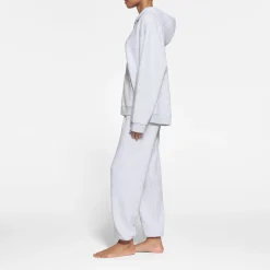 COTTON FLEECE OVERSIZED ZIP UP HOODIE | LIGHT HEATHER GREY