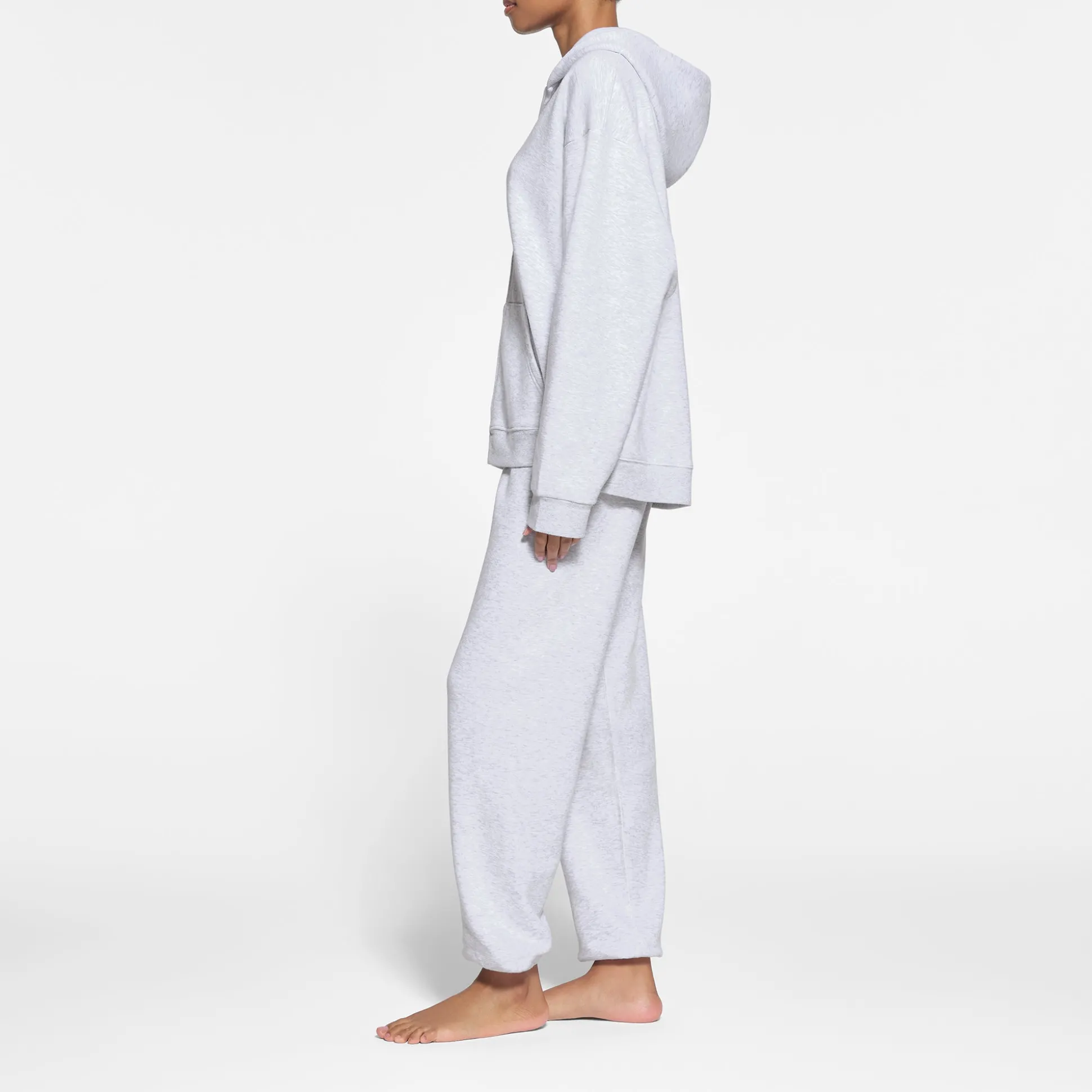 COTTON FLEECE OVERSIZED ZIP UP HOODIE | LIGHT HEATHER GREY