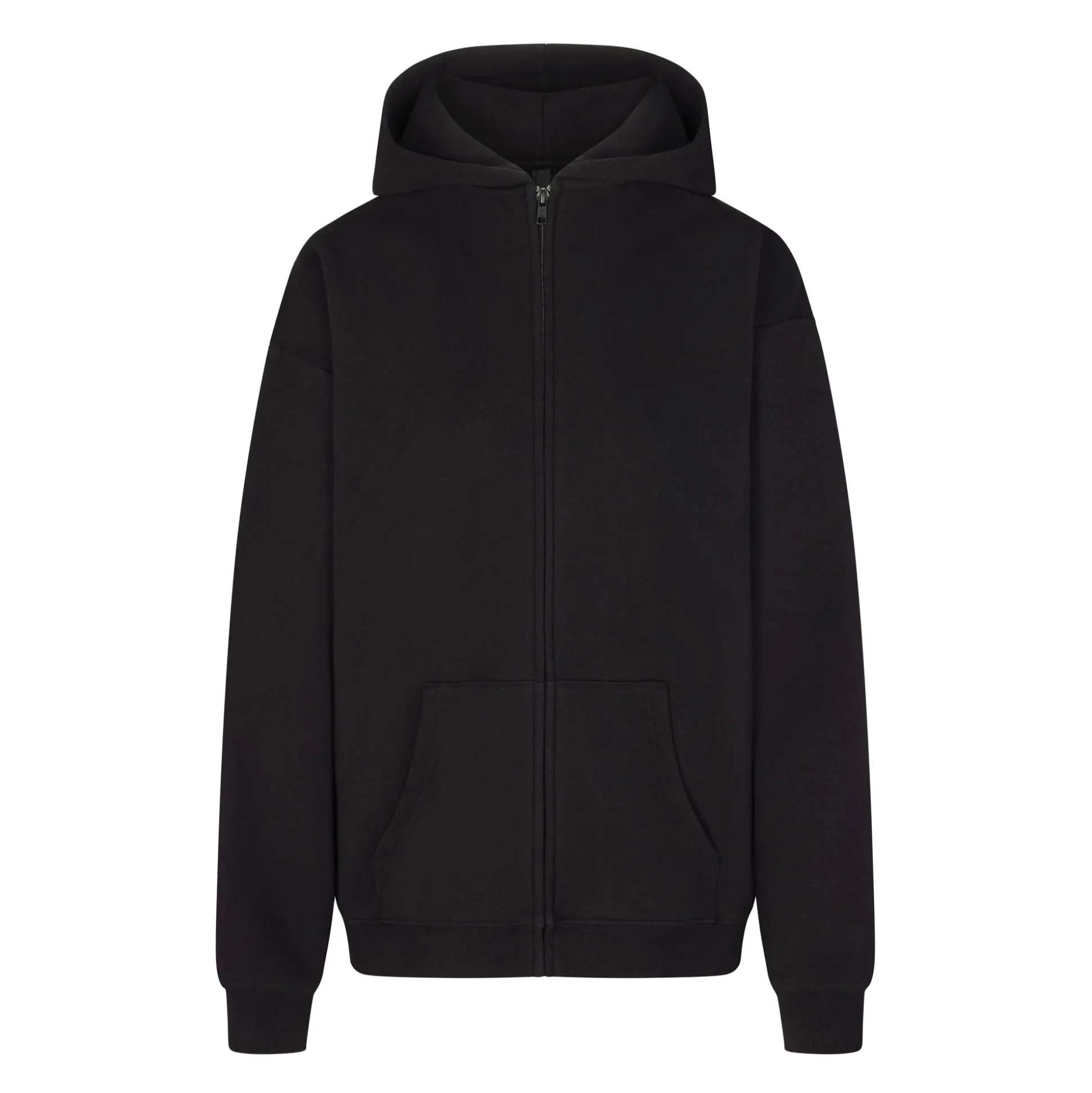COTTON FLEECE OVERSIZED ZIP UP HOODIE | ONYX