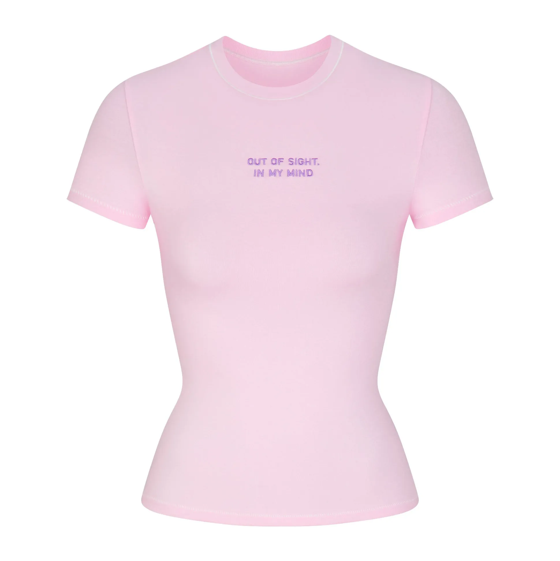 COTTON JERSEY EMBROIDERED T-SHIRT | BABY PINK