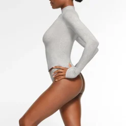 COTTON JERSEY LONG SLEEVE TURTLENECK | LIGHT HEATHER GREY