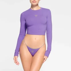 COTTON JERSEY LONG SLEEVE CROPPED T-SHIRT | ULTRA VIOLET