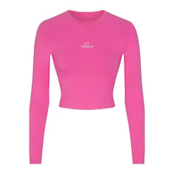 COTTON JERSEY LONG SLEEVE CROPPED T-SHIRT | HOT PINK