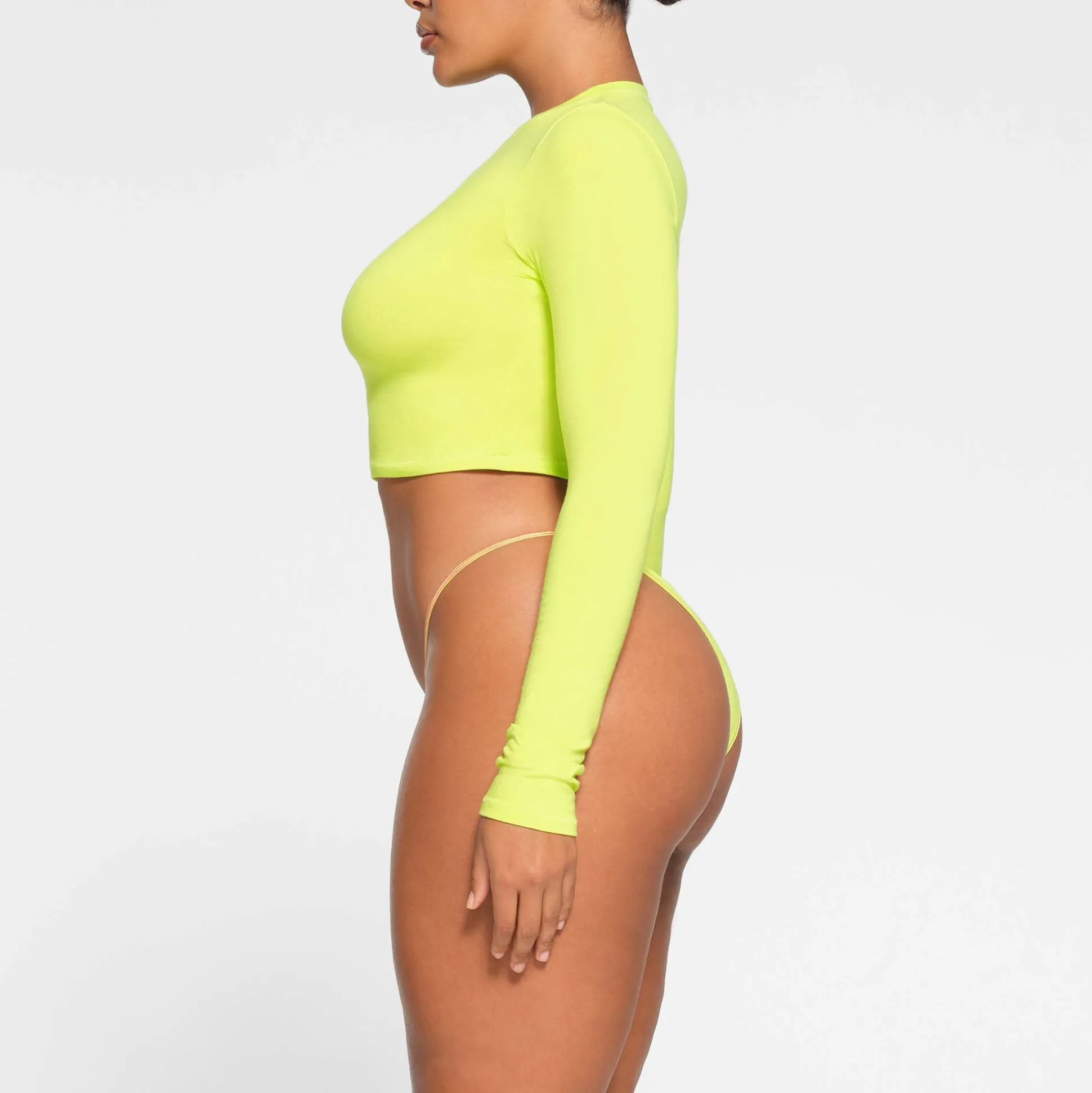 COTTON JERSEY LONG SLEEVE CROPPED T-SHIRT | DAFFODIL