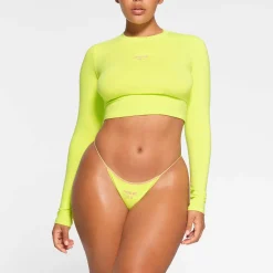 COTTON JERSEY LONG SLEEVE CROPPED T-SHIRT | DAFFODIL