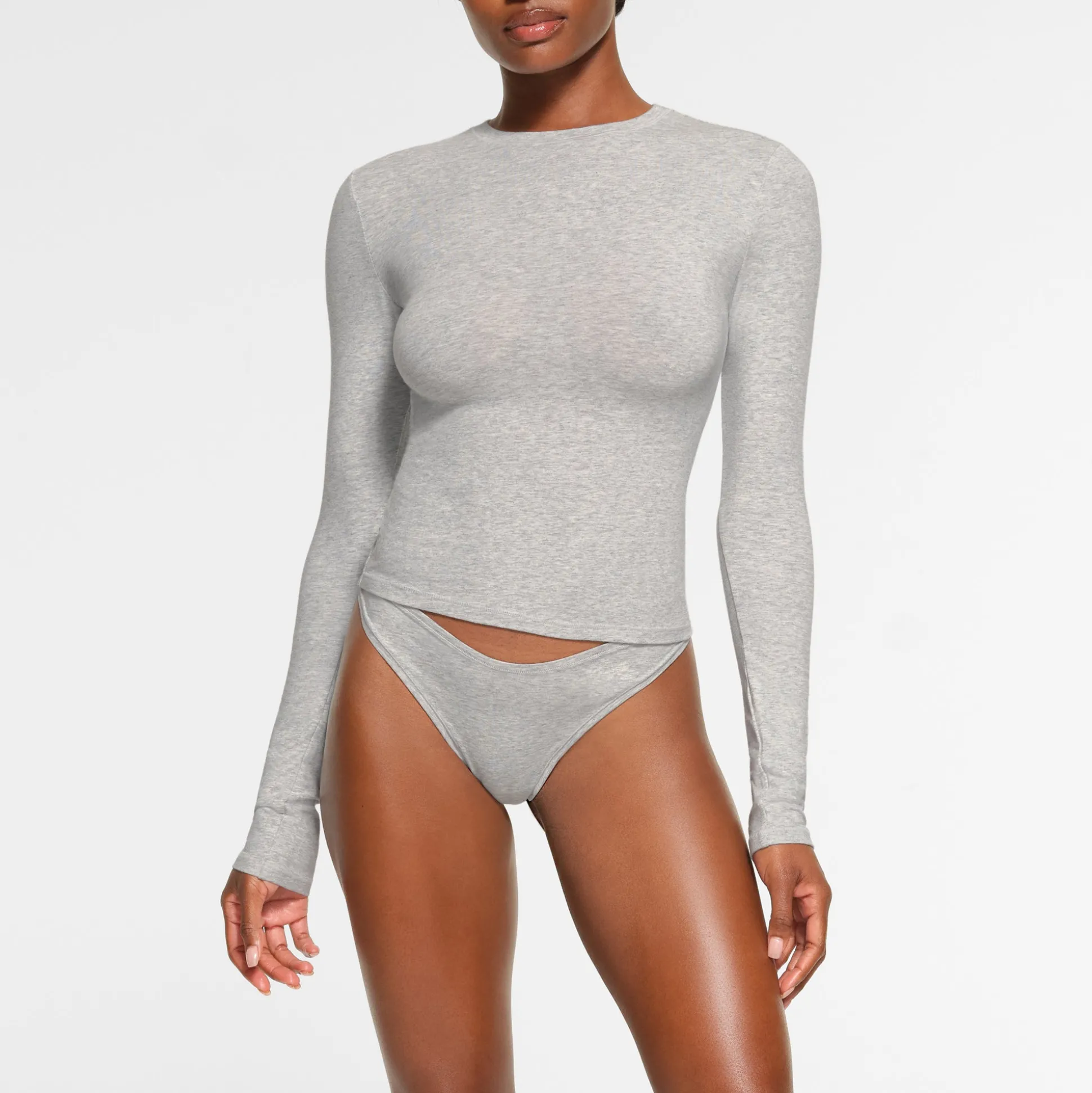 COTTON JERSEY LONG SLEEVE T-SHIRT | LIGHT HEATHER GREY
