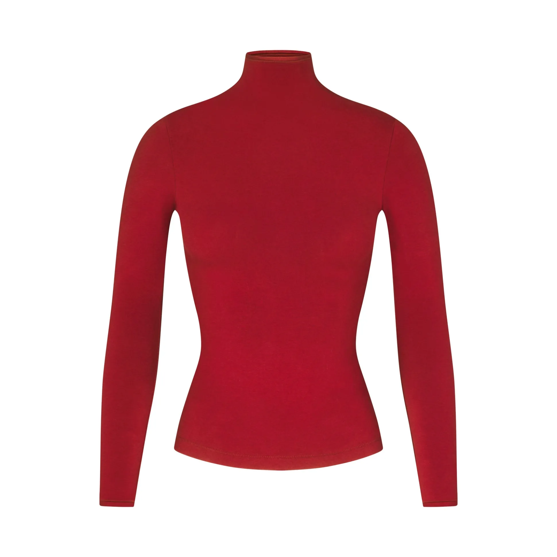 COTTON JERSEY LONG SLEEVE TURTLENECK | BRICK