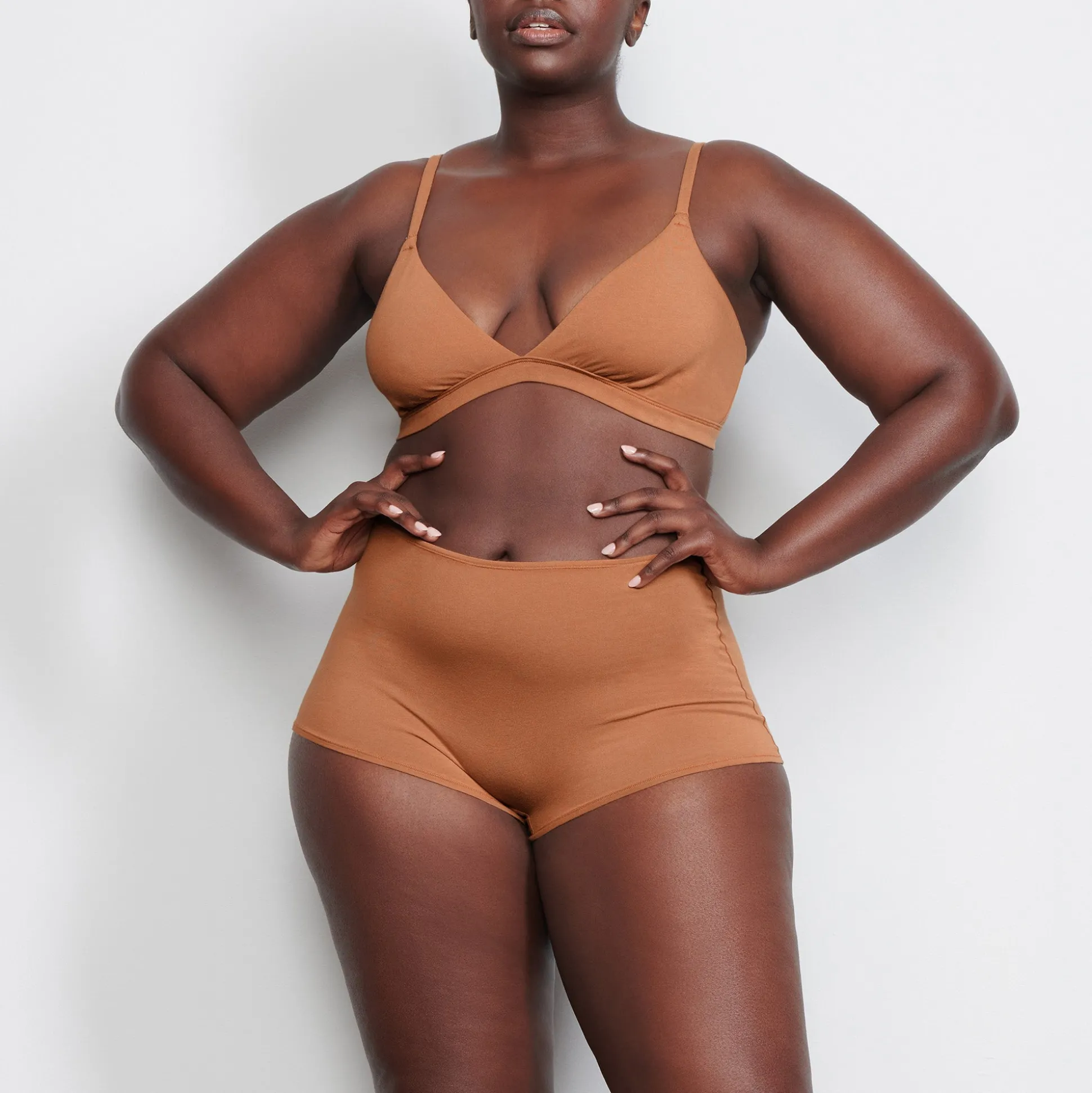 COTTON JERSEY TRIANGLE BRALETTE | CAMEL