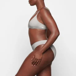 COTTON LOGO HIGH LEG BIKINI | LIGHT HEATHER GREY