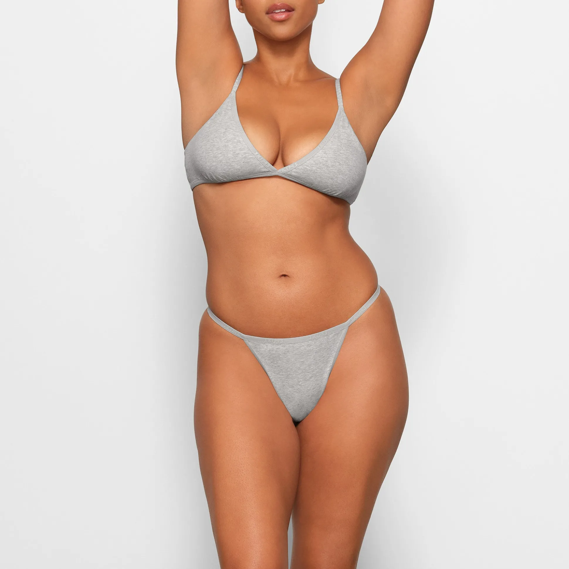 COTTON LOGO STRING THONG | LIGHT HEATHER GREY