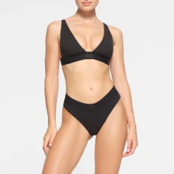 COTTON RIB PLUNGE BRALETTE | SOOT