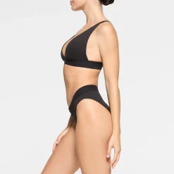COTTON RIB PLUNGE BRALETTE | SOOT