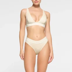 COTTON RIB PLUNGE BRALETTE | BONE