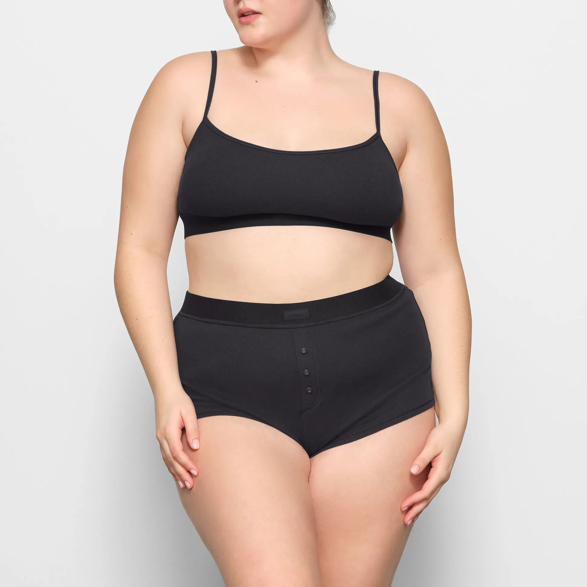 COTTON RIB SCOOP BRALETTE | SOOT