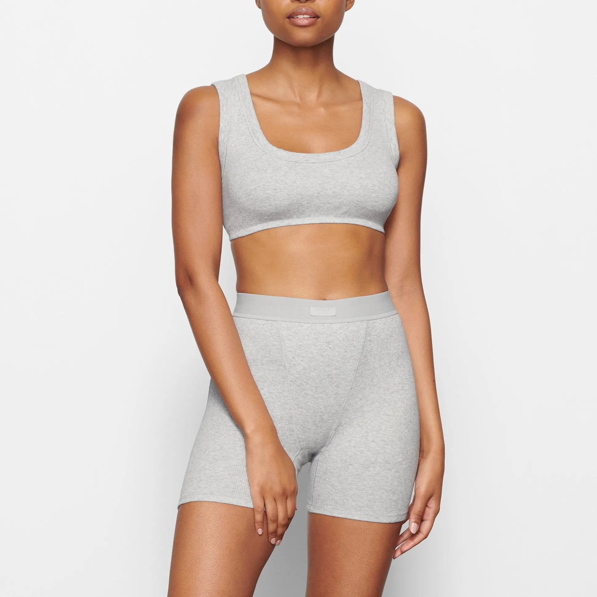 COTTON RIB SCOOP NECK BRALETTE | LIGHT HEATHER GREY