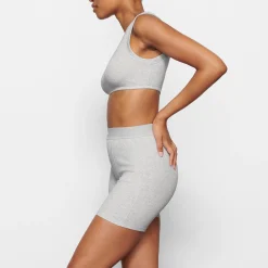 COTTON RIB SCOOP NECK BRALETTE | LIGHT HEATHER GREY