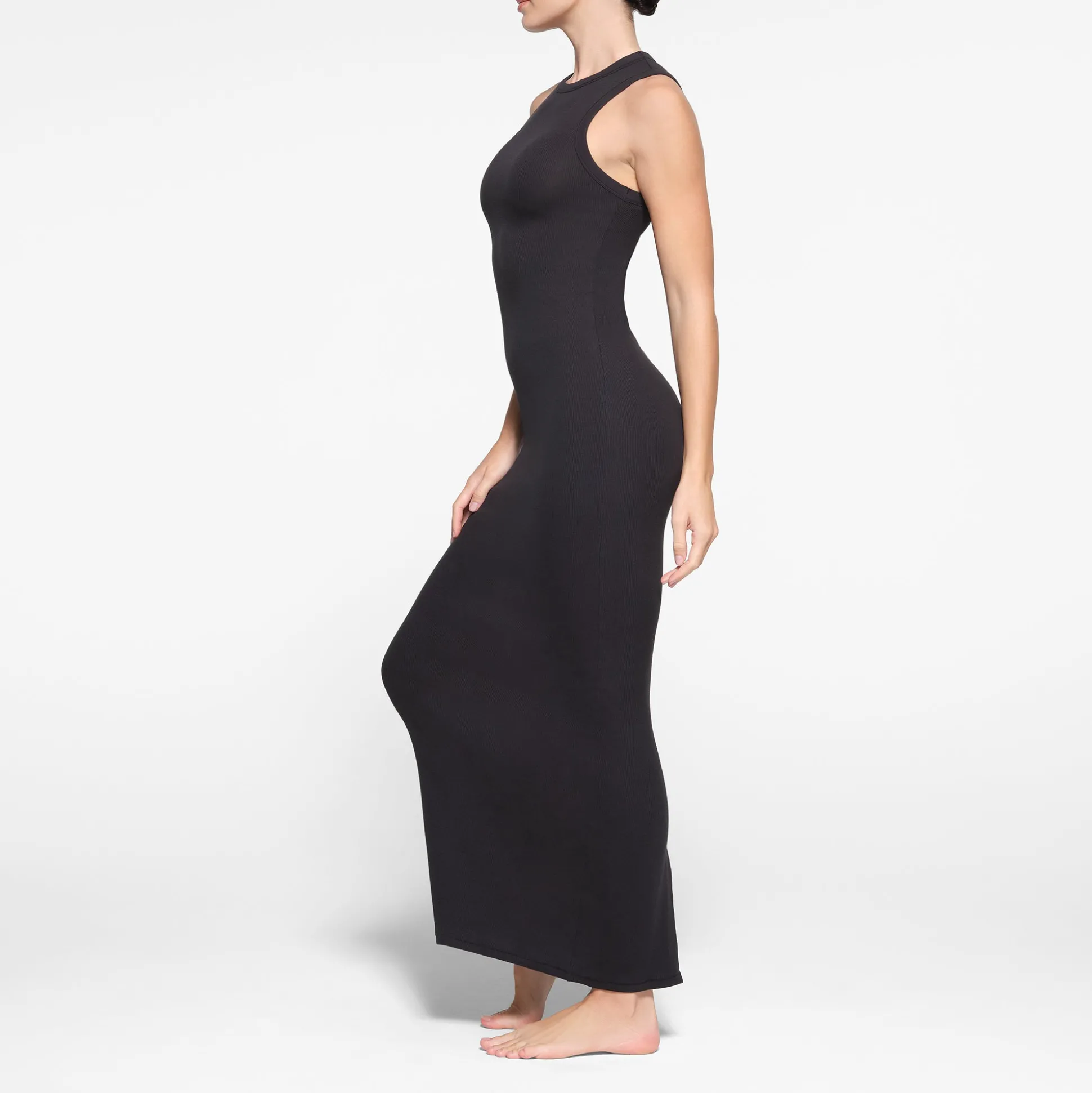 COTTON RIB SLEEVELESS LONG DRESS | SOOT