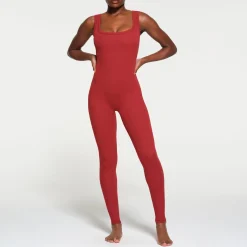 COTTON RIB TANK CATSUIT | BRICK MULTI
