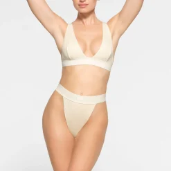 COTTON RIB THONG | BONE
