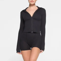 COTTON RIB ZIP UP HOODIE | SOOT