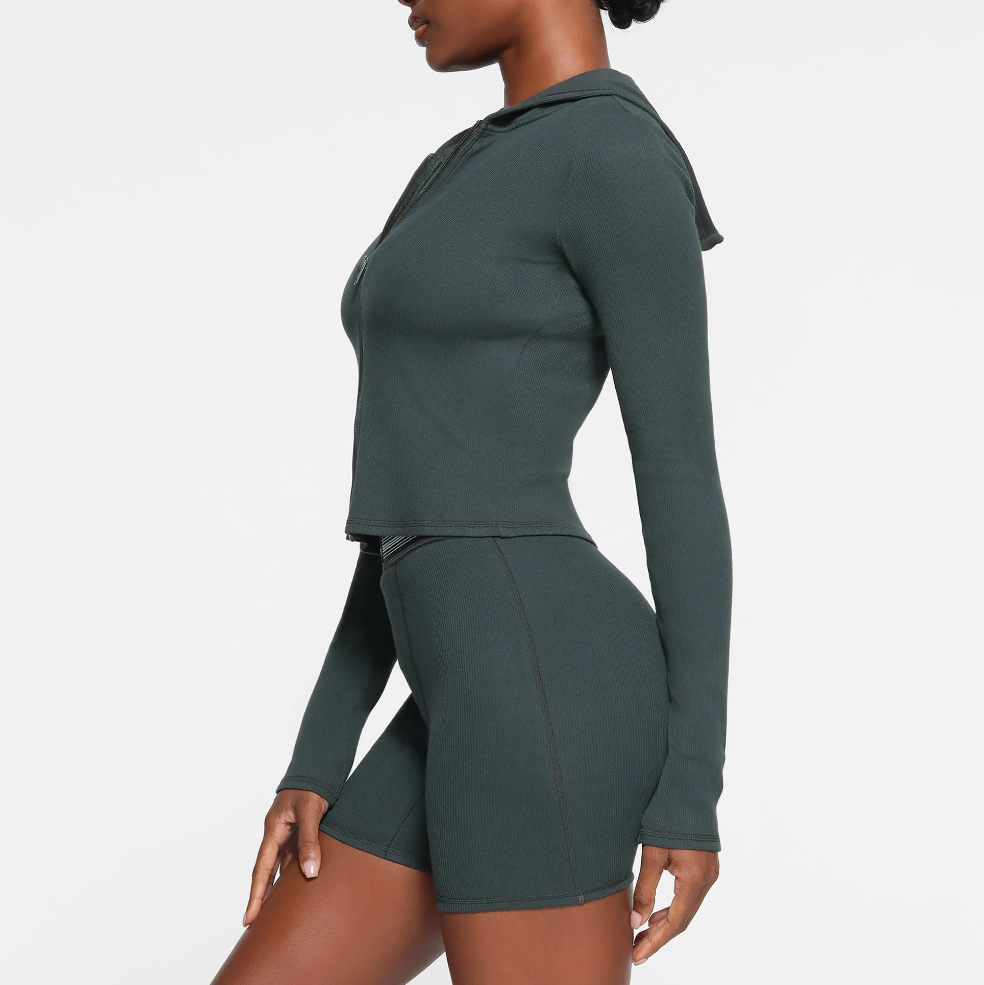 COTTON RIB ZIP UP HOODIE | SPRUCE MULTI