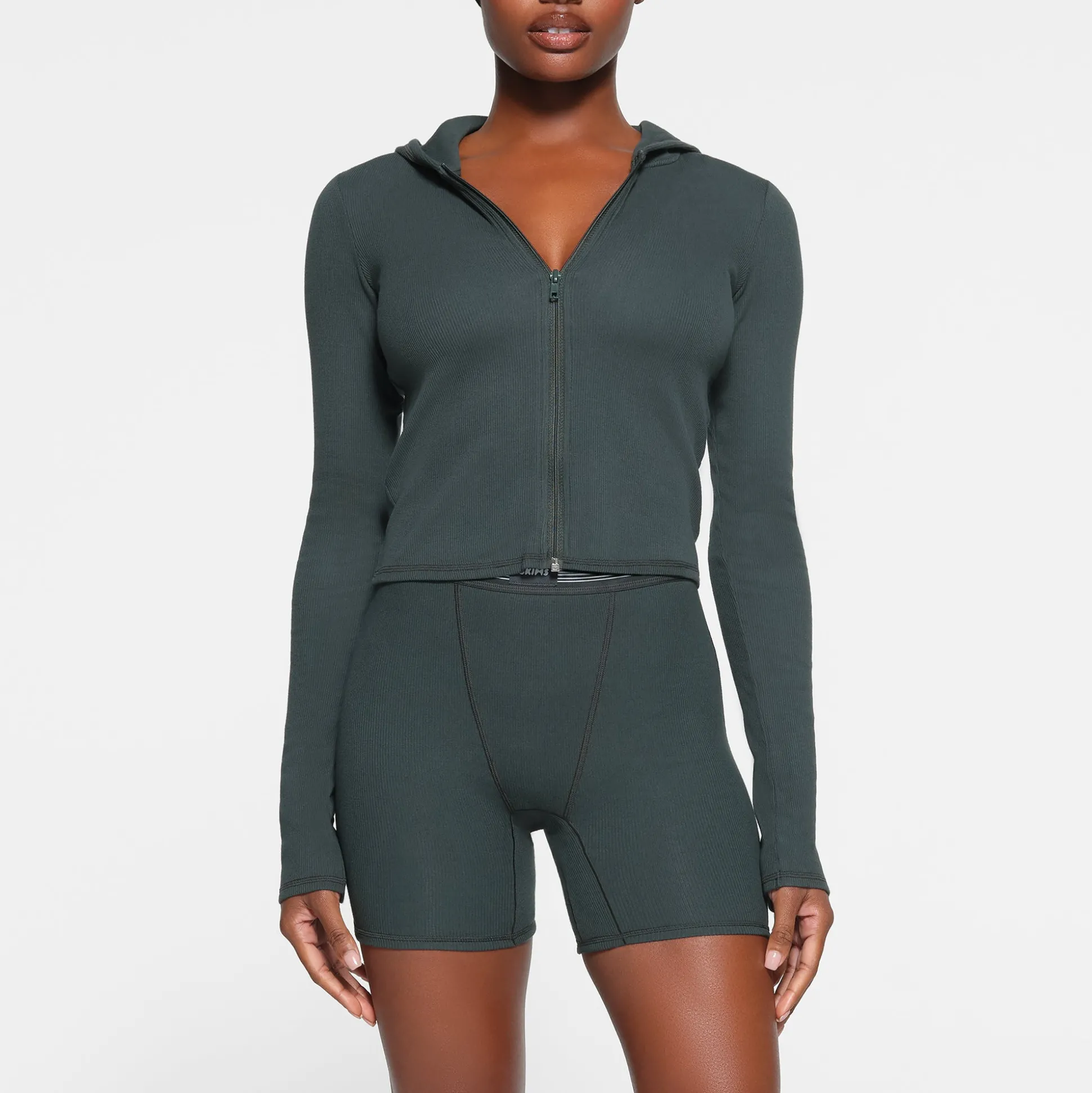 COTTON RIB ZIP UP HOODIE | SPRUCE MULTI