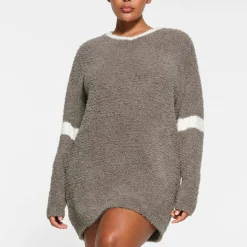 COZY KNIT V NECK MINI DRESS | GREY CHALK MULTI