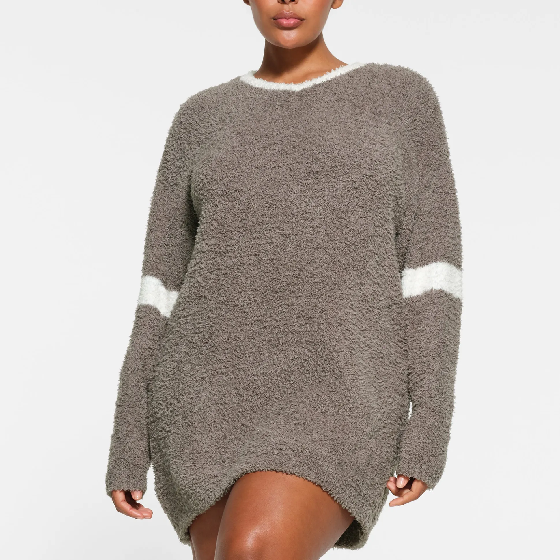 COZY KNIT V NECK MINI DRESS | GREY CHALK MULTI