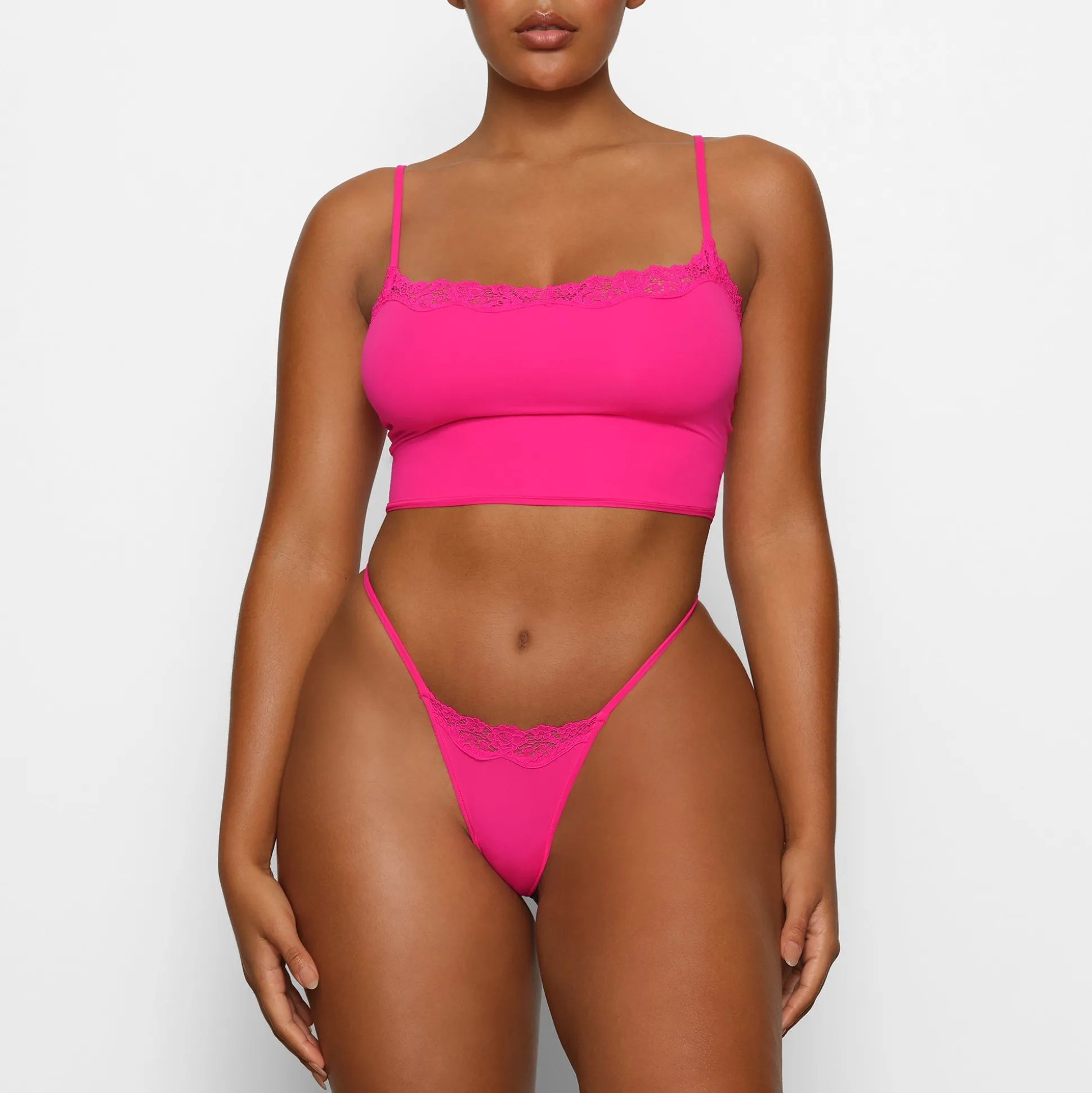 FITS EVERYBODY CORDED LACE CROPPED CAMI | NEON ROSE