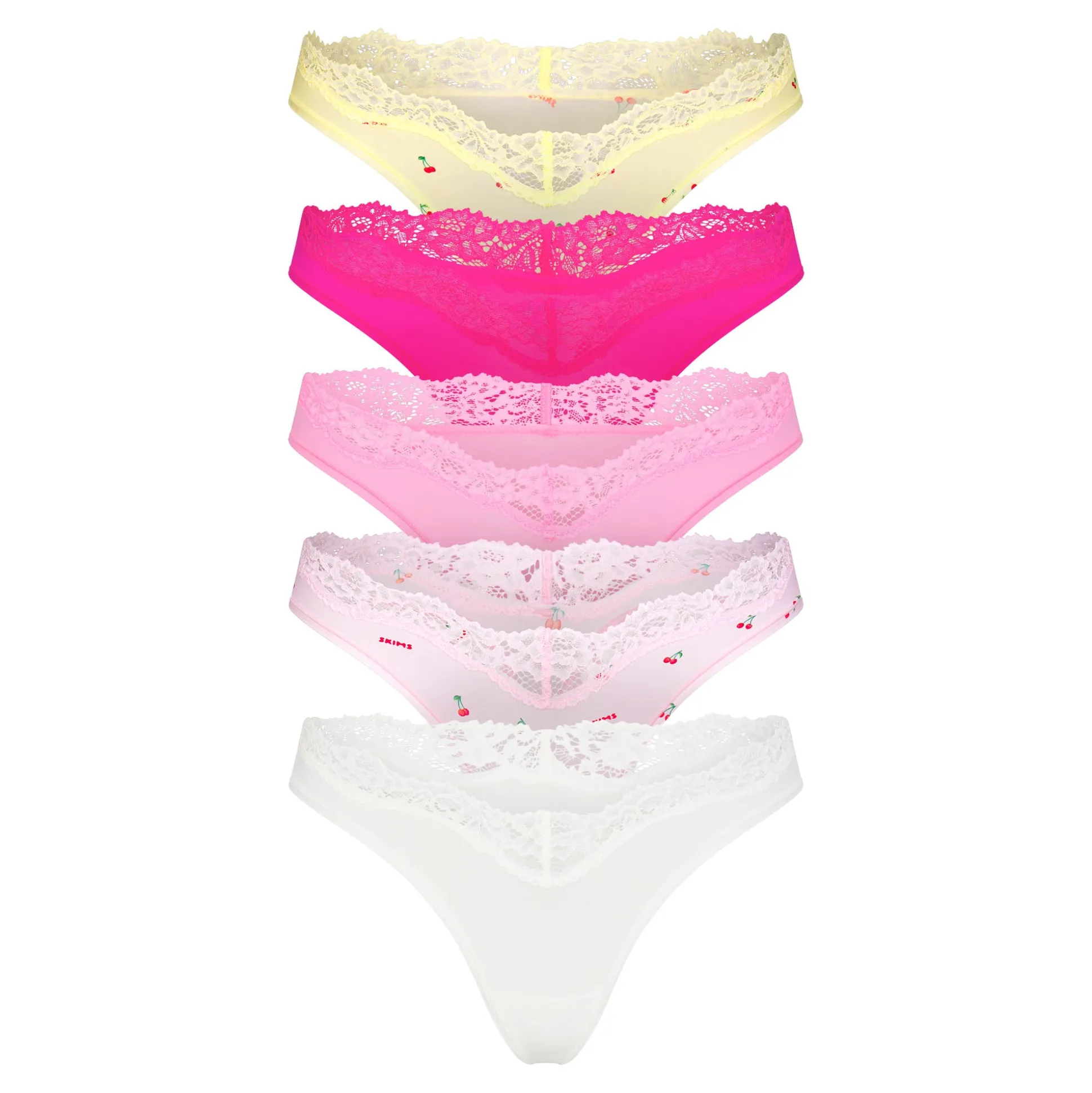 FITS EVERYBODY LACE DIPPED THONG 5-PACK | CHERRY PRINT MULTI