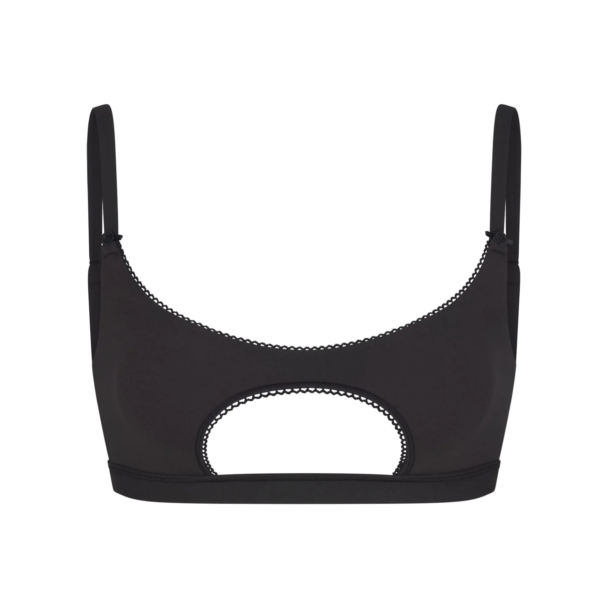 FITS EVERYBODY PICOT TRIM CUT OUT SCOOP BRALETTE | ONYX