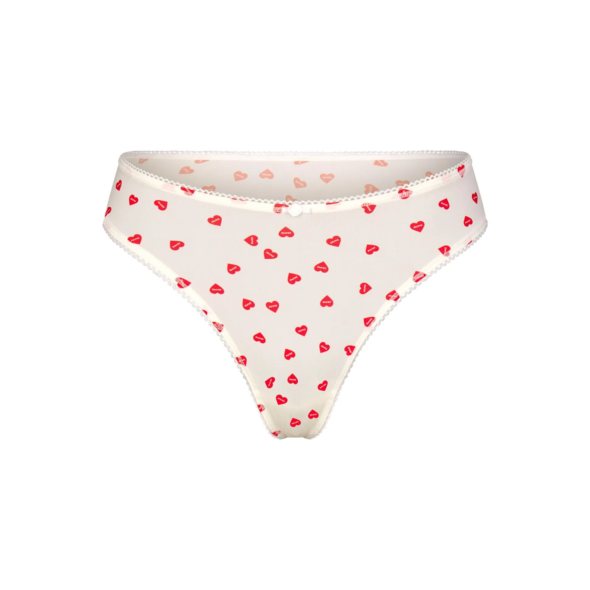 FITS EVERYBODY PICOT TRIM THONG | RUBY HEART PRINT