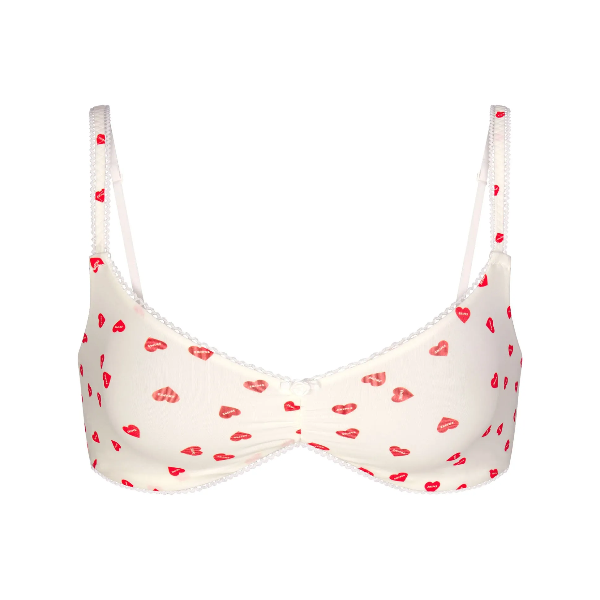FITS EVERYBODY PICOT TRIM SKIMPY SCOOP BRALETTE | RUBY HEART PRINT
