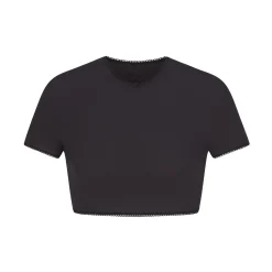 FITS EVERYBODY PICOT TRIM SUPER CROPPED T-SHIRT | ONYX