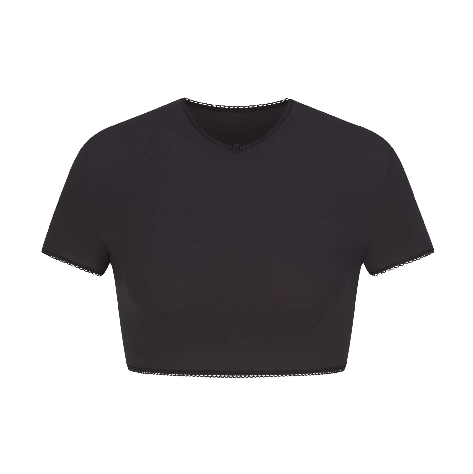 FITS EVERYBODY PICOT TRIM SUPER CROPPED T-SHIRT | ONYX