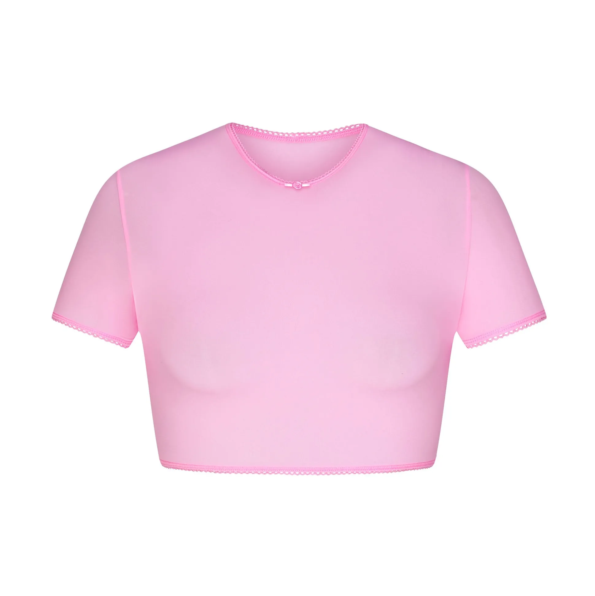 FITS EVERYBODY PICOT TRIM SUPER CROPPED T-SHIRT | BUBBLE GUM