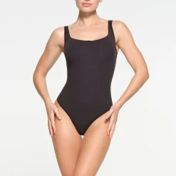 FITS EVERYBODY PICOT TRIM SQUARE NECK BODYSUIT | ONYX