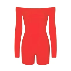 FITS EVERYBODY PICOT TRIM OFF THE SHOULDER ONESIE | RUBY