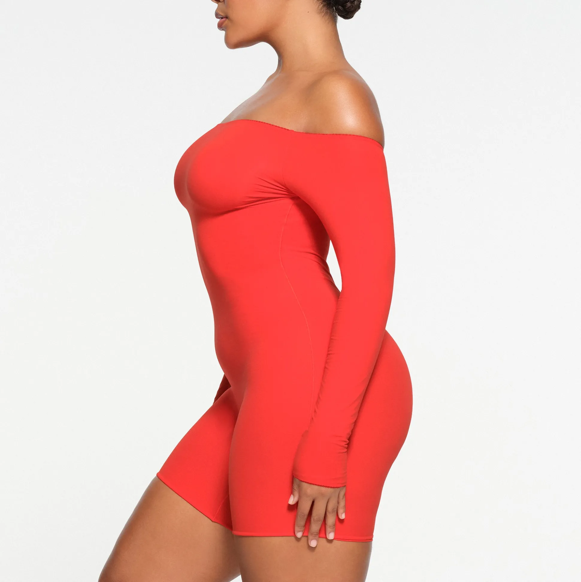 FITS EVERYBODY PICOT TRIM OFF THE SHOULDER ONESIE | RUBY