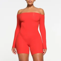FITS EVERYBODY PICOT TRIM OFF THE SHOULDER ONESIE | RUBY
