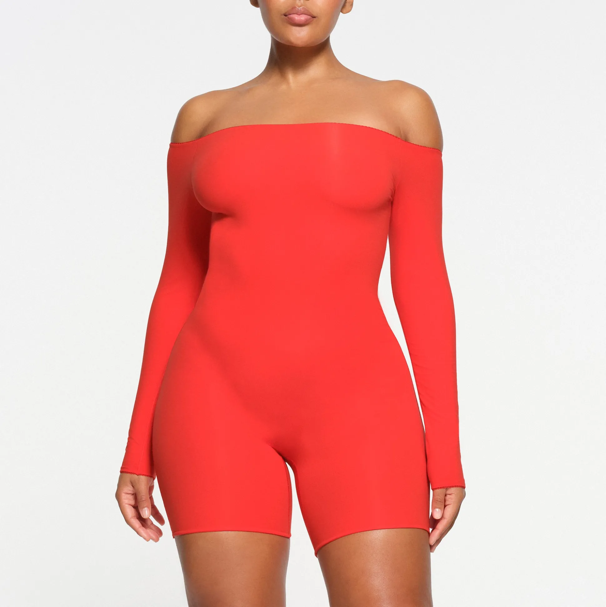 FITS EVERYBODY PICOT TRIM OFF THE SHOULDER ONESIE | RUBY