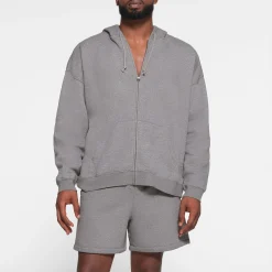 FLEECE LOUNGE MENS OVERSIZED ZIP UP HOODIE | DARK HEATHER GREY
