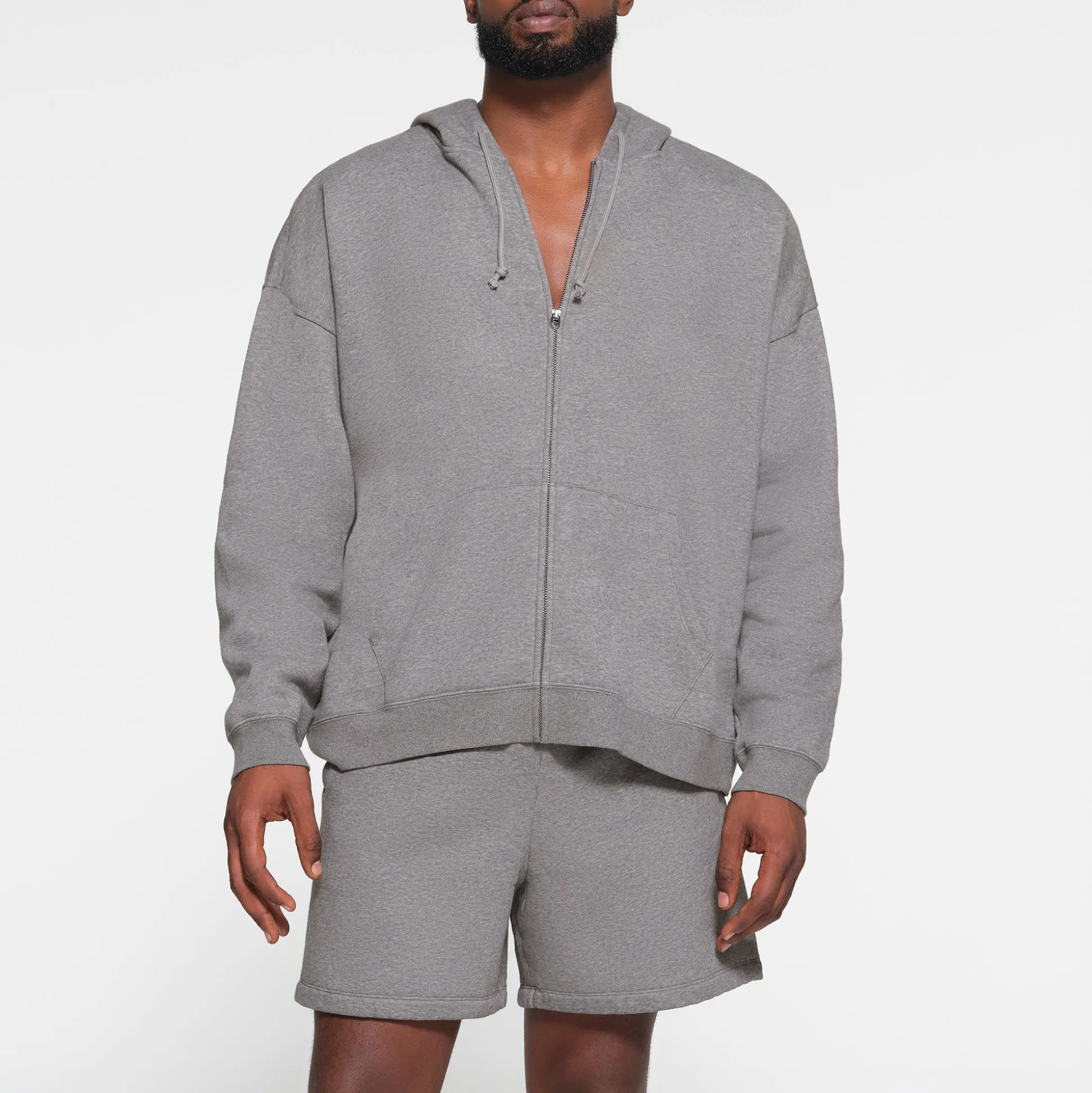FLEECE LOUNGE MENS OVERSIZED ZIP UP HOODIE | DARK HEATHER GREY