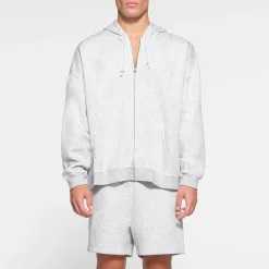 FLEECE LOUNGE MENS OVERSIZED ZIP UP HOODIE | LIGHT HEATHER GREY