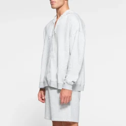 FLEECE LOUNGE MENS OVERSIZED ZIP UP HOODIE | LIGHT HEATHER GREY