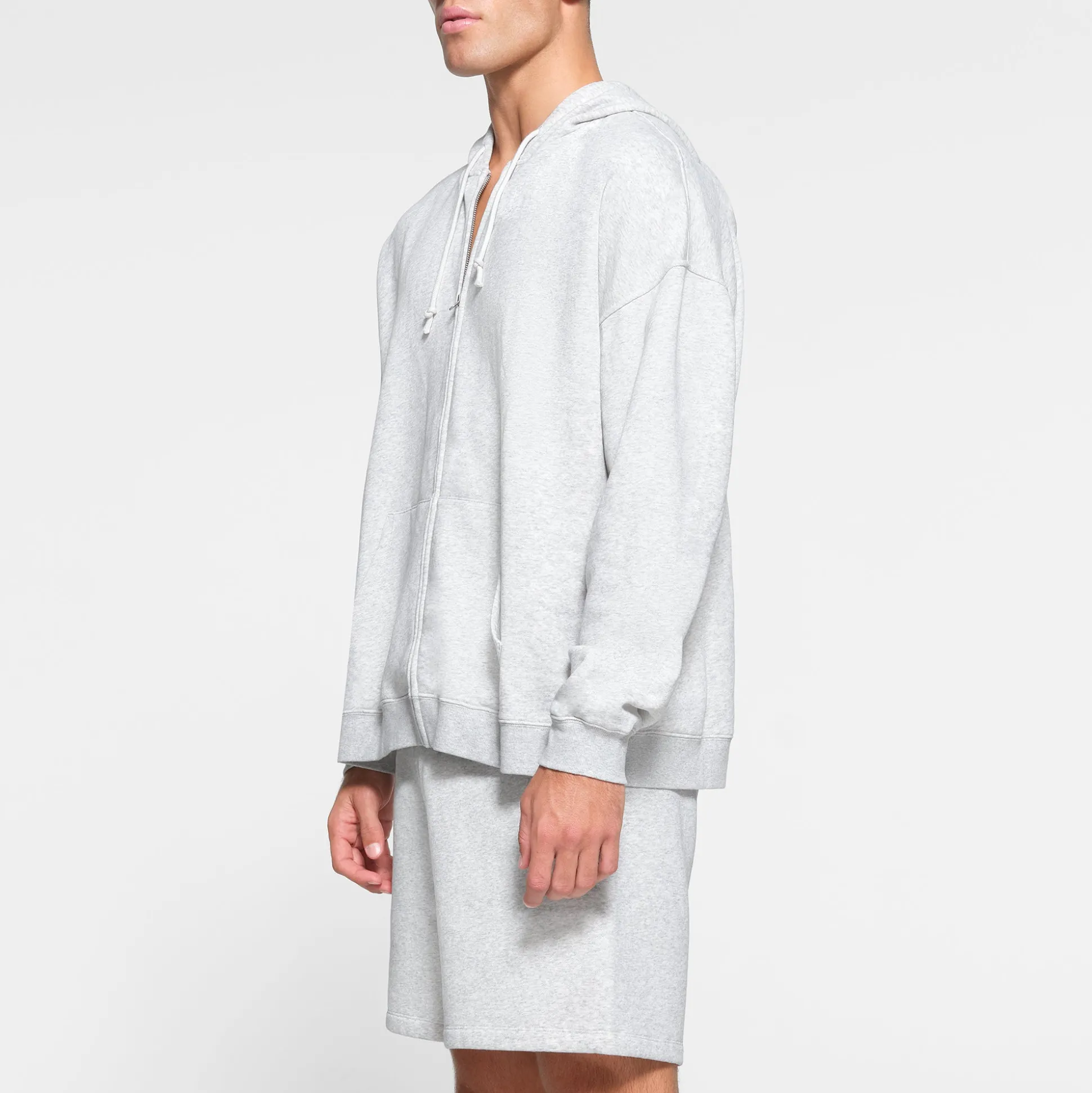 FLEECE LOUNGE MENS OVERSIZED ZIP UP HOODIE | LIGHT HEATHER GREY