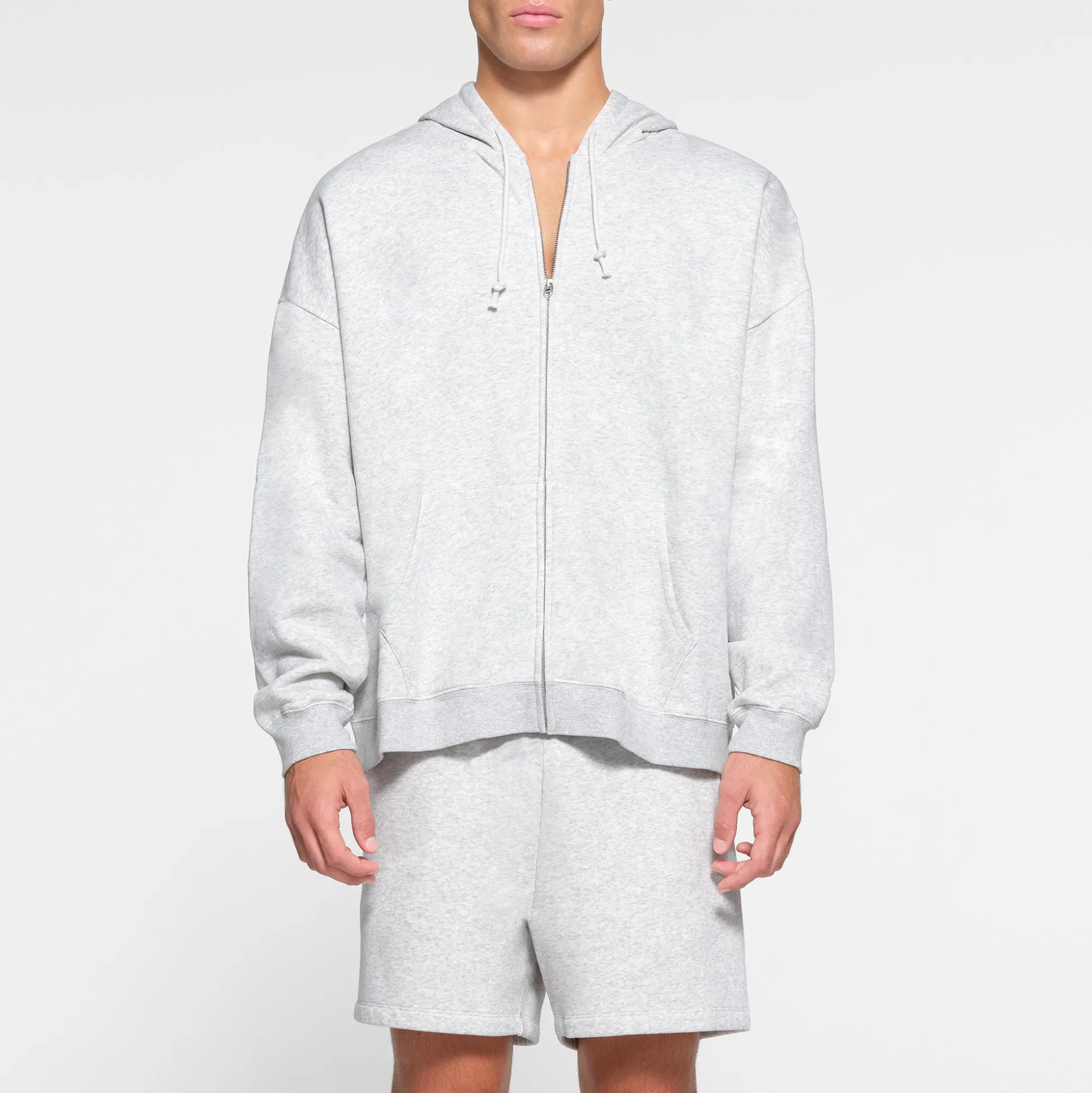 FLEECE LOUNGE MENS OVERSIZED ZIP UP HOODIE | LIGHT HEATHER GREY