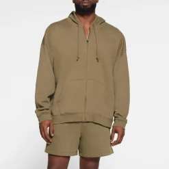 FLEECE LOUNGE MENS OVERSIZED ZIP UP HOODIE | ARMY