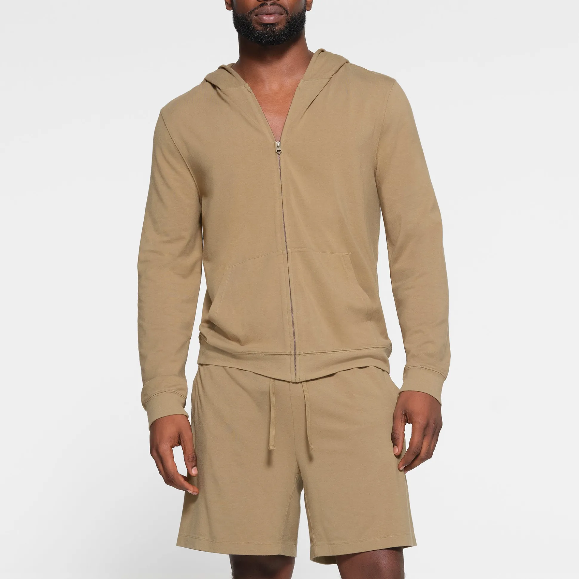 JERSEY LOUNGE MENS ZIP UP HOODIE | KHAKI